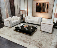 Sofa Set Radiant Gold Accent and Beige Velvet 3pcs refined livin