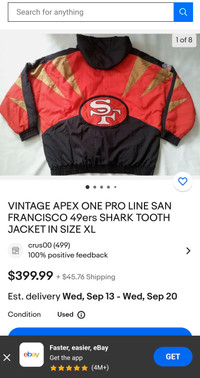 SF 49ers XXL Shark Tooth Apex One Winter Coat