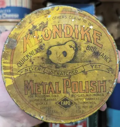 Rare Early Tin Vintage Capo Klondike Metal Polish Tin Canadian Polishes Limited, Hamilton, Ontario C...