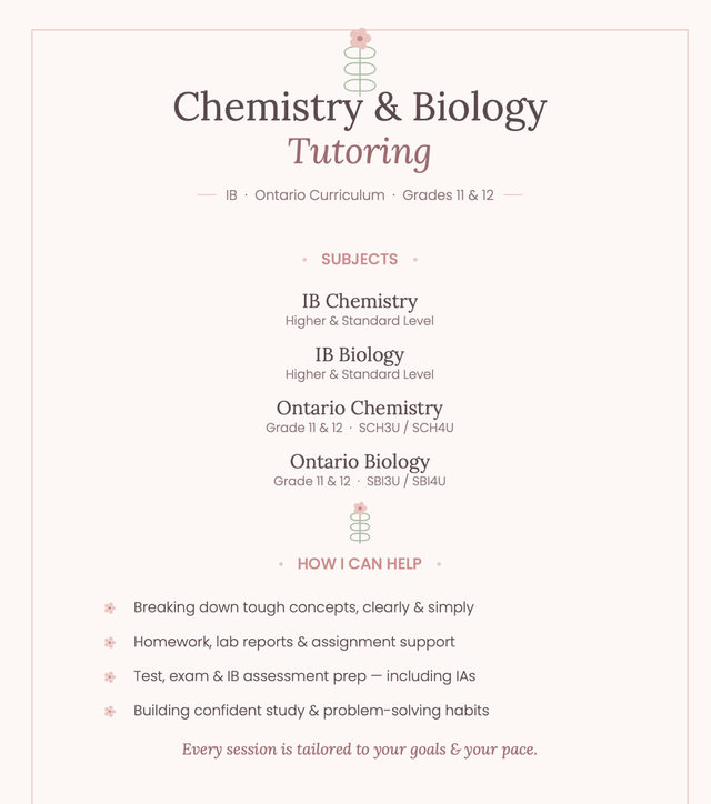 Chemistry & Biology Tutoring – IB (HL/SL) + Ontario Grades 11/12