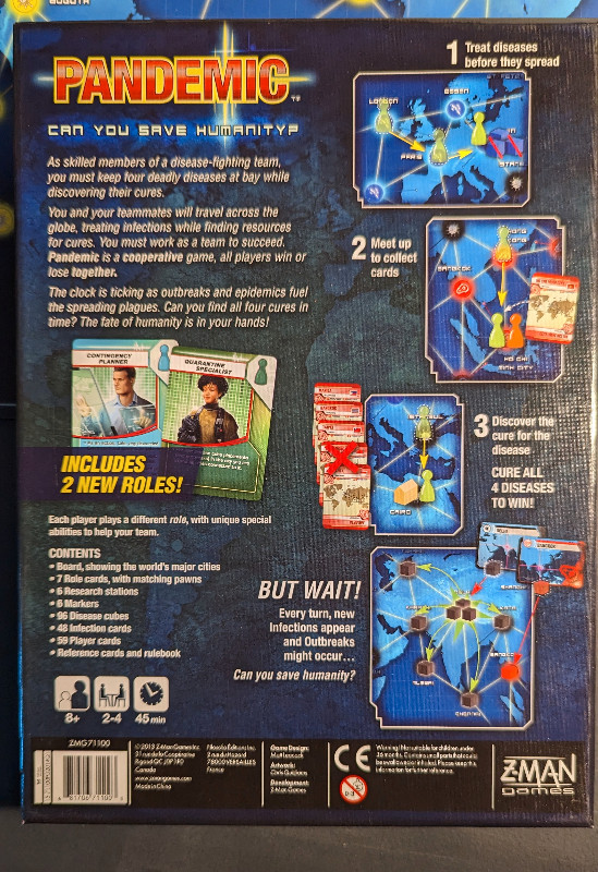 Pandemic Board Game. Complete and In New Condition in Toys & Games in Thunder Bay - Image 2