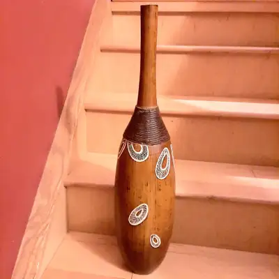 27" Tall Wooden Engraved Floor Vase, Trumpet-Shaped,New, View more