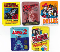 5 MORE BUBBLE GUM WAX WRAPPERS 1978/81 DUKES OF HAZZARD JAWS 2