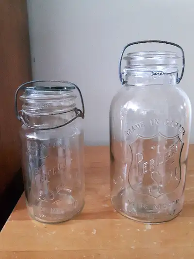 Two (2) VINTAGE PERFECT SEAL Glass Jars, View more