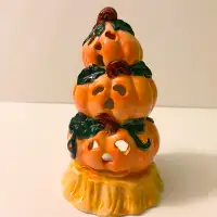 Ceramic Stacked Jack O Lantern Pumpkin Tea Light 6 Inch Tall