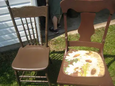 Two (2) hardwood chairs, $25.00. each. Great for camp or cottage, call 902 825 3175 for more info
