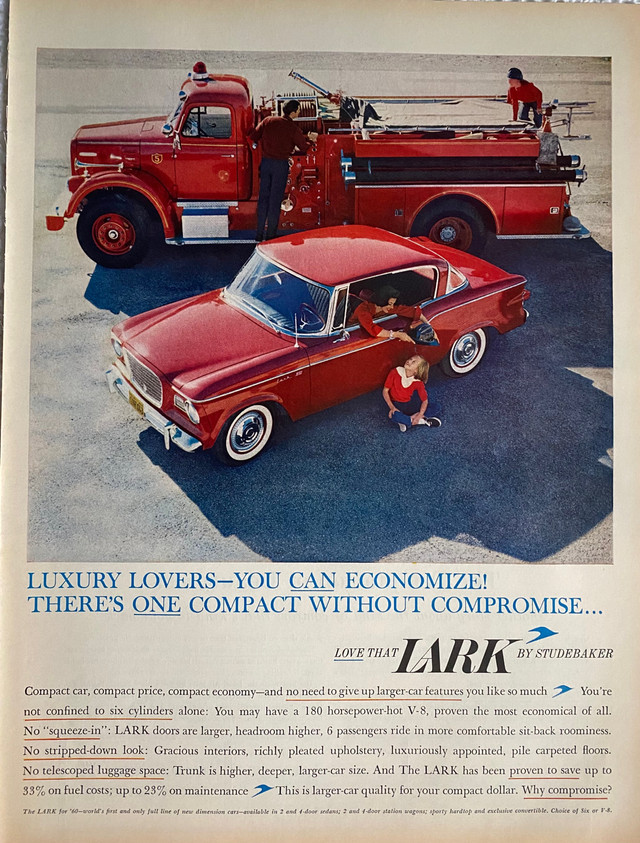 1960 Studebaker Lark w/Fire Pumper Truck Original Ad  in Arts & Collectibles in North Bay
