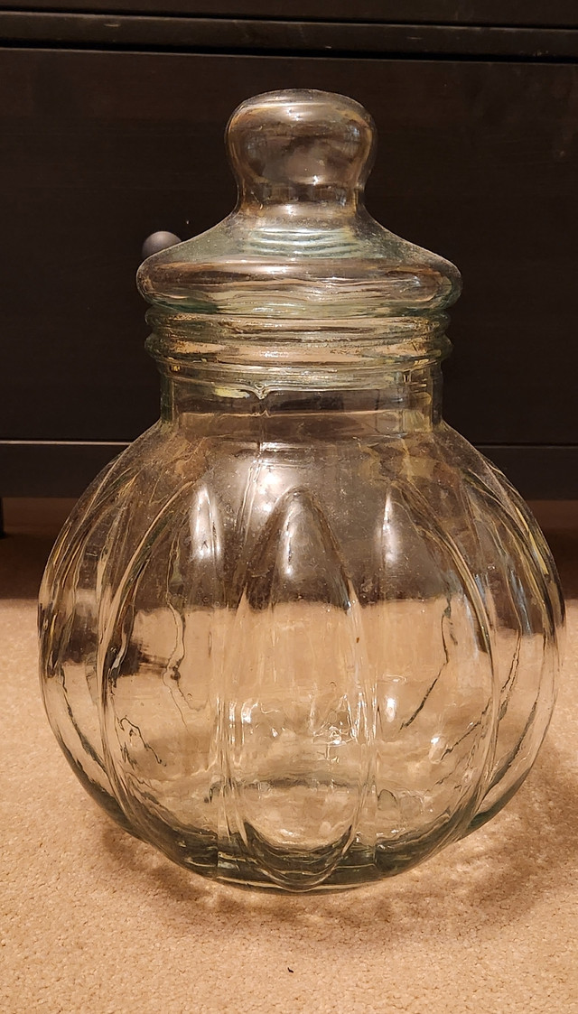 Big round fancy glass jar with its lid  in Kitchen & Dining Wares in Calgary