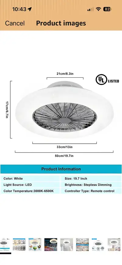 Illuminate your space with this modern 19.7-inch white LED ceiling fan, featuring stepless dimming a...