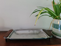 Vintage 1960s Danish Voss Stainless Steel and Teak Serving Dish