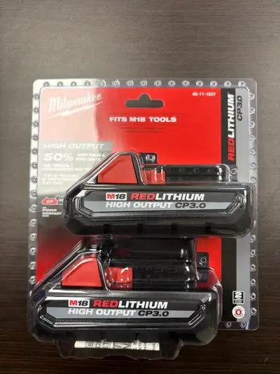 2 brand new Milwaukee m18 3.0 batteries , View more