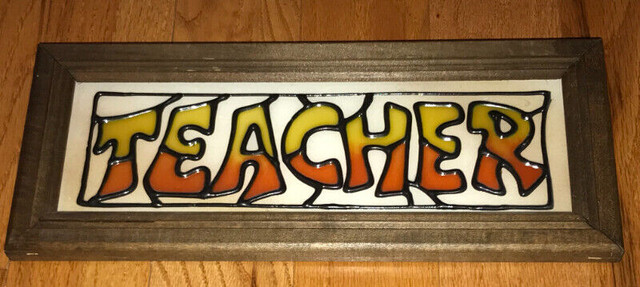 Vintage Coloured Stained Glass Wood Framed Teacher Home Decor in Arts & Collectibles in St. Catharines