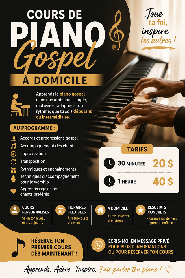 GOSPEL PIANO LESSONS AT HOME – TROIS-RIVIÈRES