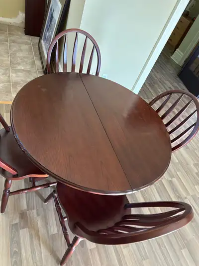 4 person table dark wood with extension $350, View more