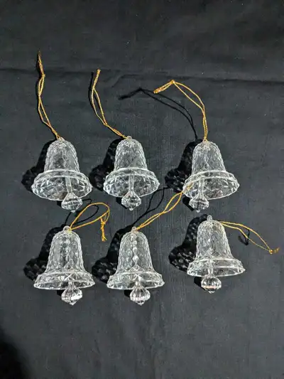 Acrylic Christmas Tree Bells Textured Lot Of 6 On Gold Hang, View more