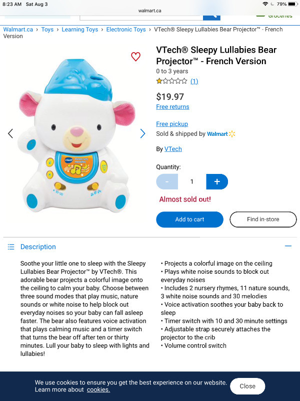 VTech® Sleepy Lullabies Bear Projector™ - French Version dans Jouets et jeux  à Ville de Montréal