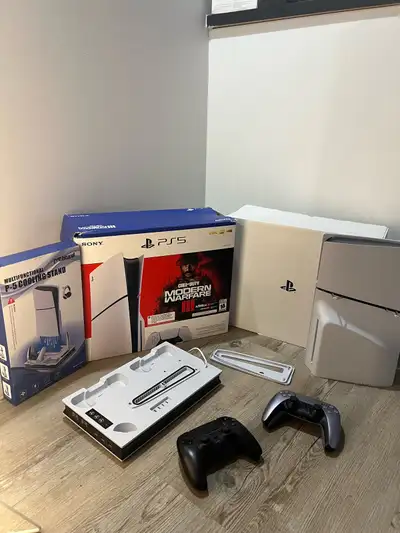 PlayStation 5 Slim Disc 1TB Bundle – 2 Controllers +  Stand, View more