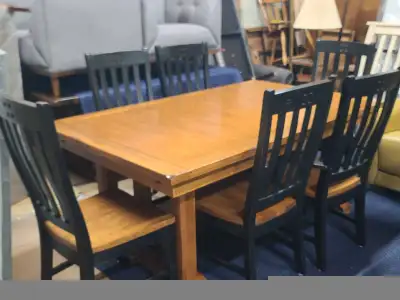 OAK DINING TABLE WITH EXTENSION AND 6 CHAIRS, View more