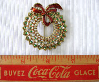 BROCHE COURONNE  de NOEL VINTAGE CHRISTMAS WREATH BROOCH