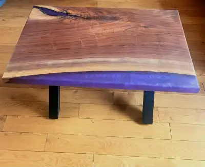 Walnut End Table with Purple Resin, View more