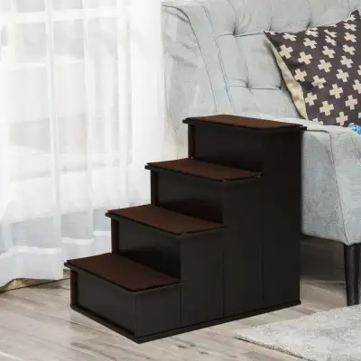 4 Levels Wooden Dog Steps Pet Stairs for High Bed. Dark Brown, View more