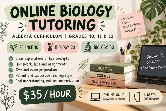 Grade 10–12 Biology Tutor – $35/hour