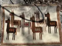 Vtg Woven Alpaca Wool Tapestry | Rug| Afghan | Cream | Wall Deca