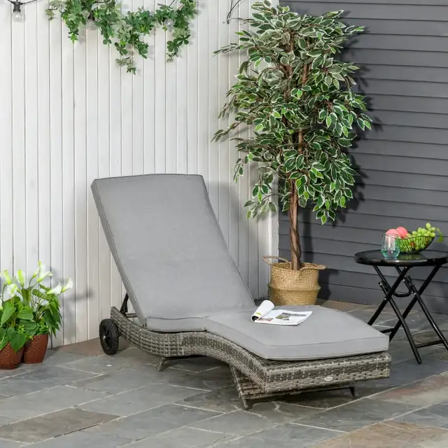 Outdoor Adjustable Wicker Chaise Lounge Chair with Cushion  in Patio & Garden Furniture in Markham / York Region - Image 2