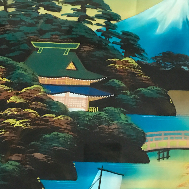 Vintage Japanese Painting on Silk Mt Fuji Pagodas Landscape in Arts & Collectibles in Ottawa - Image 3