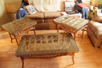 Rattan coffee table and 2 side tables