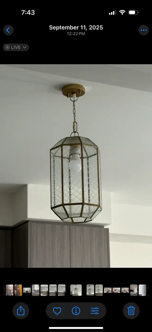 2 Brass & Glass Pendant Lights – $200 for Both in Indoor Lighting & Fans in Mississauga / Peel Region - Image 2