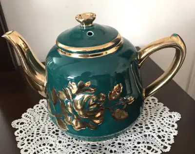 Vintage Green and Gold Teapot- made in England, View more