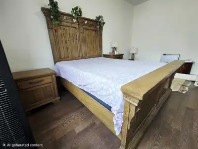Rustic Wooden Queen Bed Frame with mattress, View more