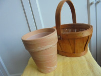 2 new planters - a clay pot and a basket. Can be sold separately