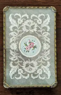 Antique Petit Point Embroidery Dressing Vanity Tray 