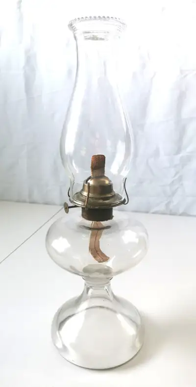 Large Antique Clear Glass Pedestal Eagle Oil Lamp 17.5" Height, View more