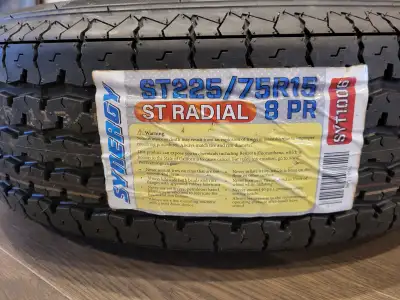 Brand new Galvanized wheel and Synergy tire ST225/75/R15. 8 ply load D.