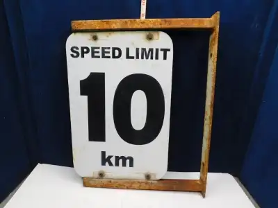 VINTAGE SPEED LIMIT 10 KM SIGN with FLANGE MOUNT, View more