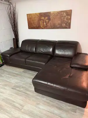 divan sectionnel en cuir véritable marron, View more