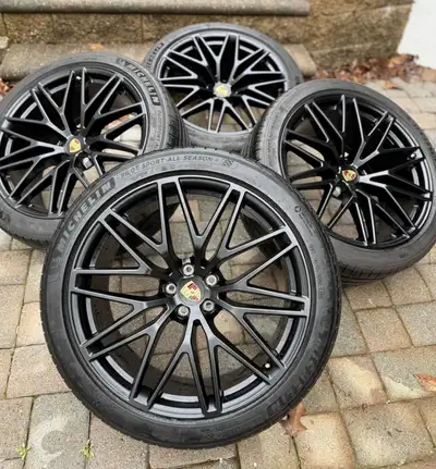 Porsche Macan GTS OEM 21” RS Spyder Wheels in Satin Black with Michelin Pilot Sport All Season 4 Tir...