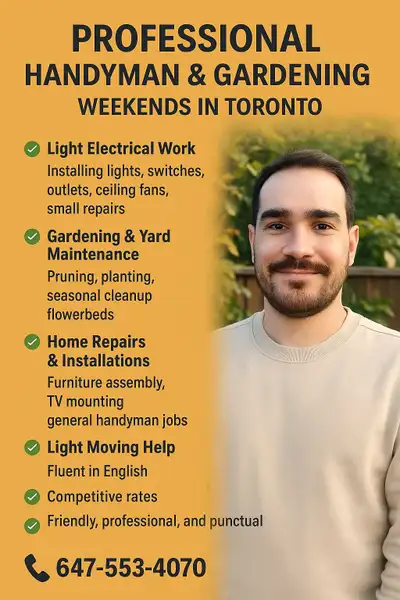 Looking for trusted help around the house? I offer: Light Electrical – lights, switches, fans, outle...