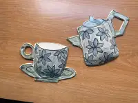 Wall Hanging Pottery Tea Cup and Tea Pot