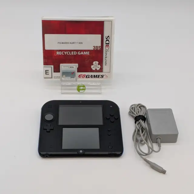 Nintendo 2DS FTR-001 Black/Blue 32GB SD Card w/ Mario Kart 7- No63771549675009120