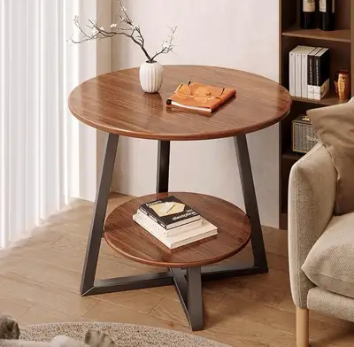 Round 2-Tier Side Table Wood & Metal 50*50*60cm, View more