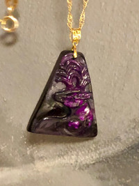 Natural Purple Hand Carved South African Sugilite 18k YG Pendant