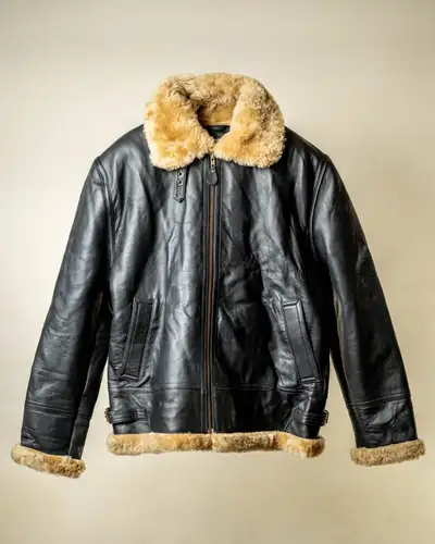 Men’s Genuine Leather Shearling Jacket – Black Winter Coat, View more