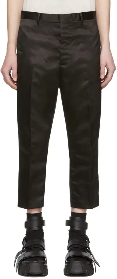 Rick Owens Mainline s/s 20 TECAUTL Cropped Astaire Trousers Size 50EU Black Nylon Nearly New with ze...