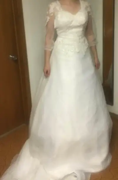 White Lace Long Sleeve Wedding Dress, View more