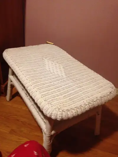 Vintage White Wicker Coffee Table, View more