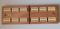 Vintage Walnut Wood Folding 2 Player Cribbage Board Ivory Inlay